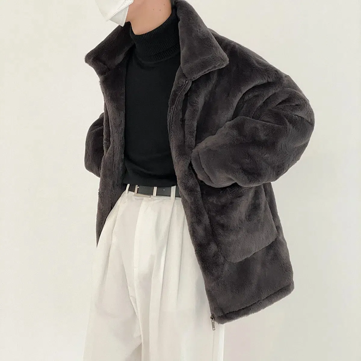 Rabbit Fur Lapel Coat