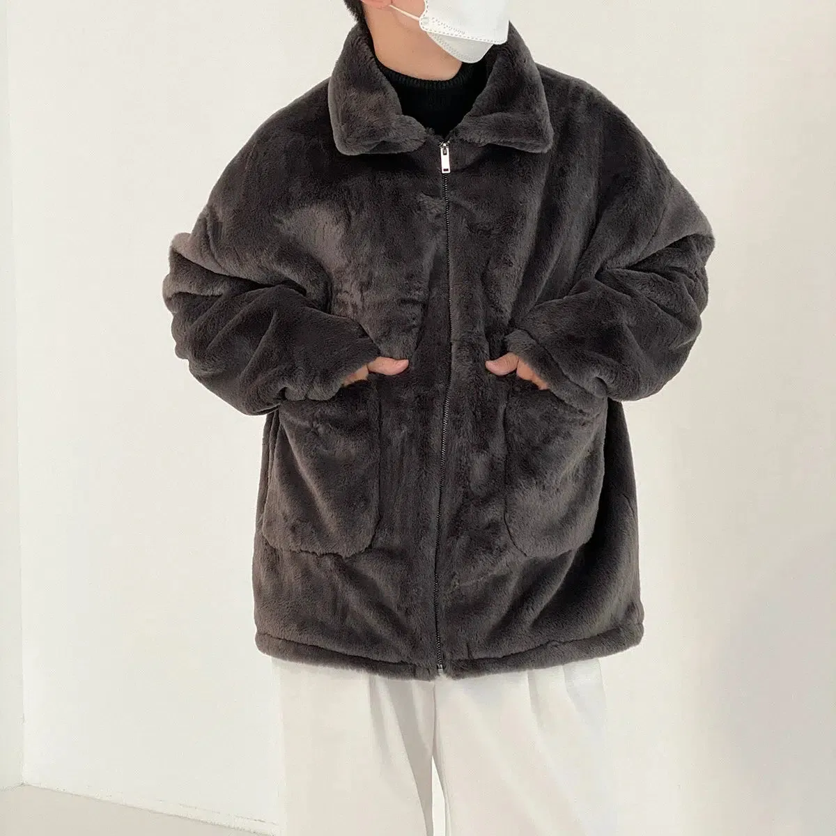 Rabbit Fur Lapel Coat