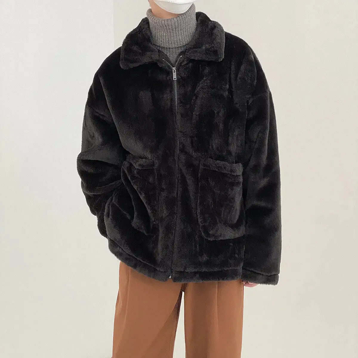 Rabbit Fur Lapel Coat