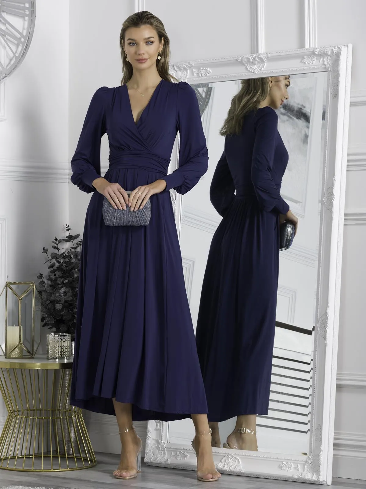 Rashelle Jersey Long Sleeve Maxi Dress, Navy