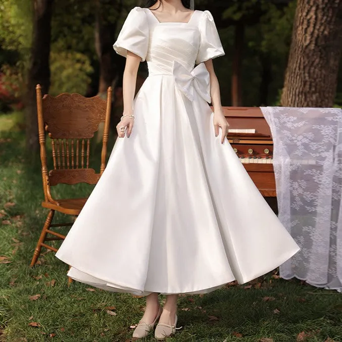 Retro 1950s Puff Sleeves Bridal Dress