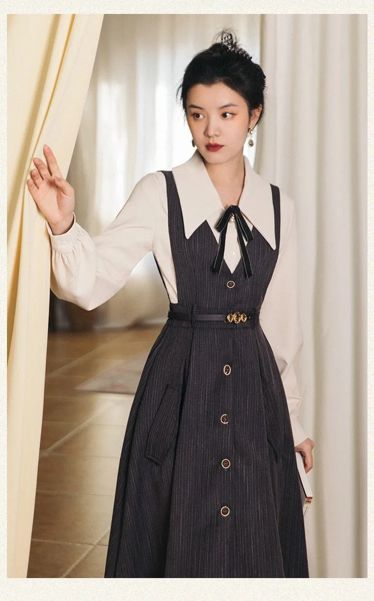 Retro Academia Blouse Pinafore Dress Set