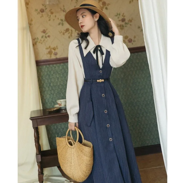 Retro Academia Blouse Pinafore Dress Set