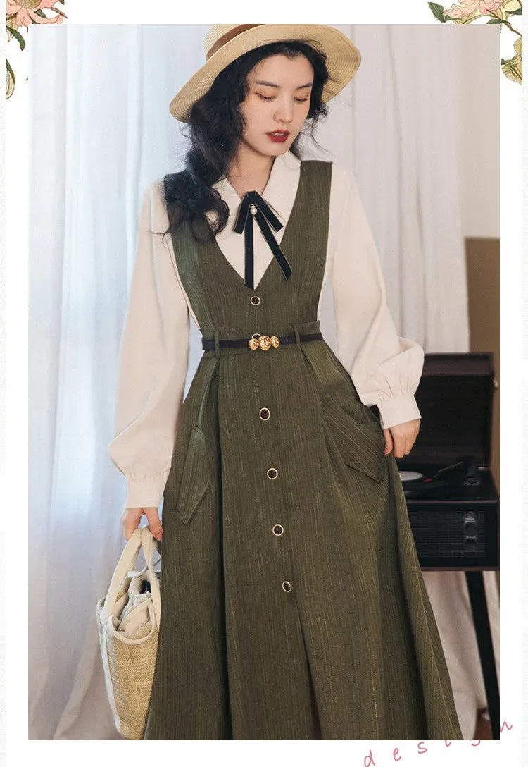 Retro Academia Blouse Pinafore Dress Set