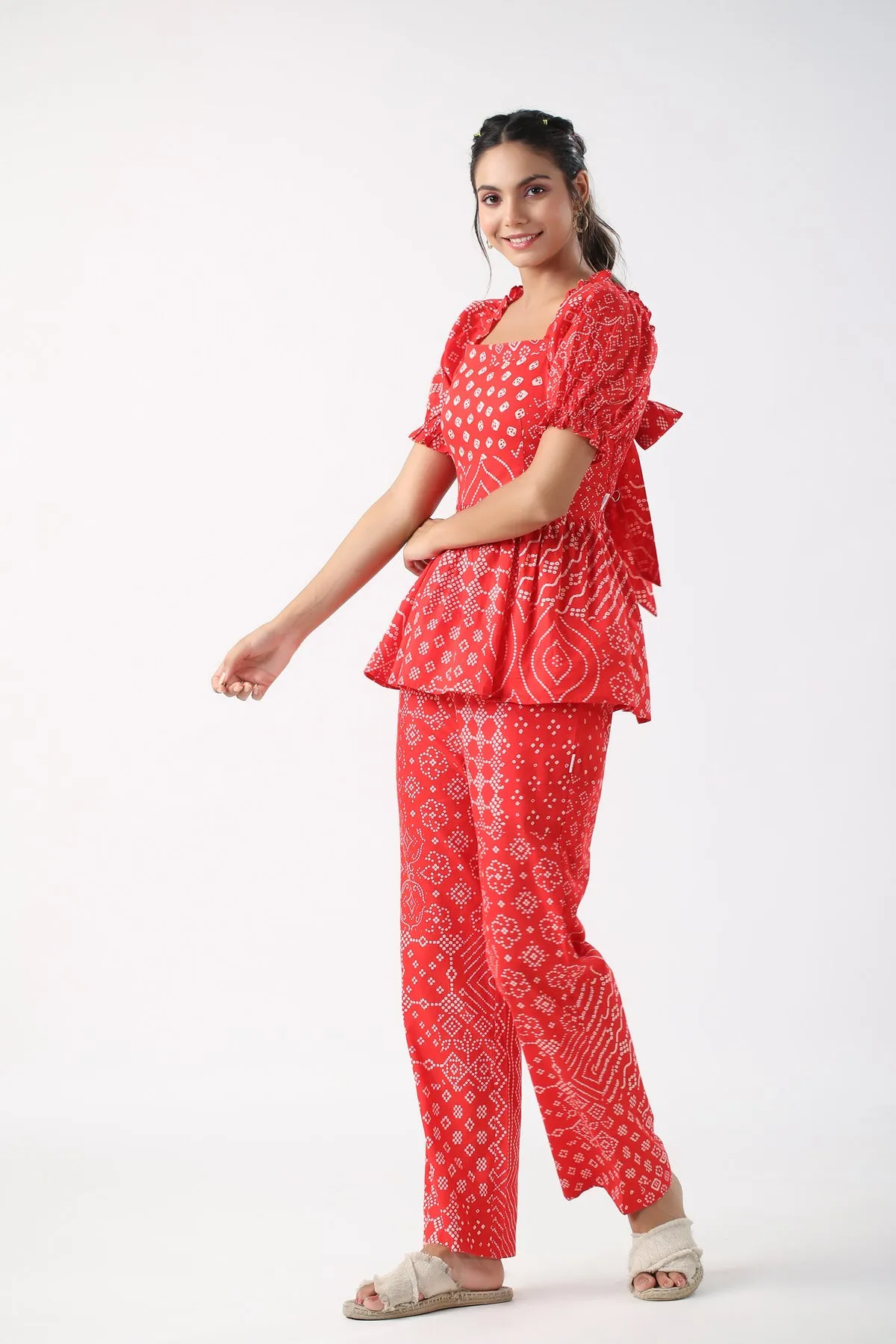 Retro Bhandani Red Cotton Co ord Set