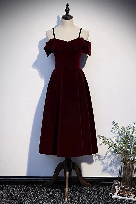 Retro Burgundy Velvet Short Prom Dress