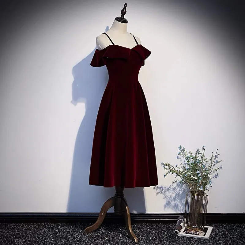 Retro Burgundy Velvet Short Prom Dress