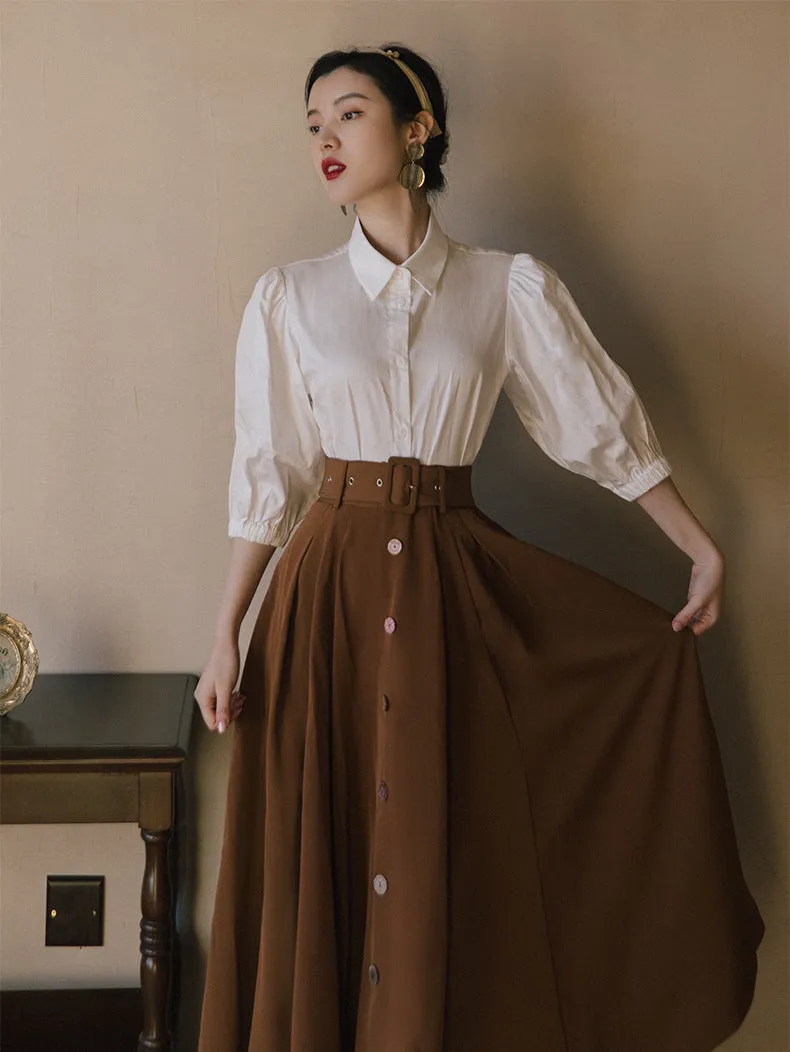 Retro Hepburn 50s Blouse Skirt Set