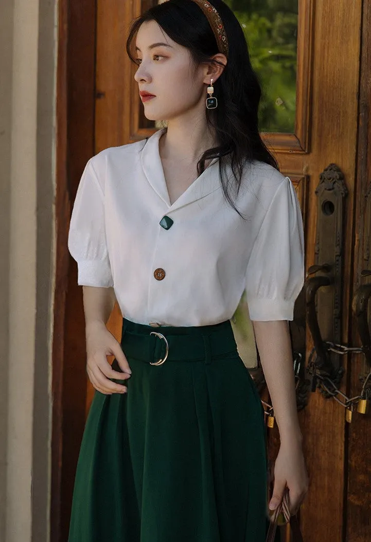 Retro Hepburn Style Blouse Skirt Set