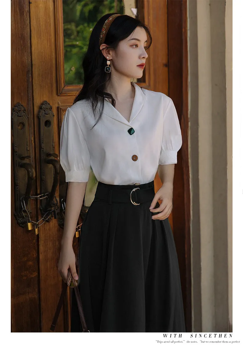 Retro Hepburn Style Blouse Skirt Set