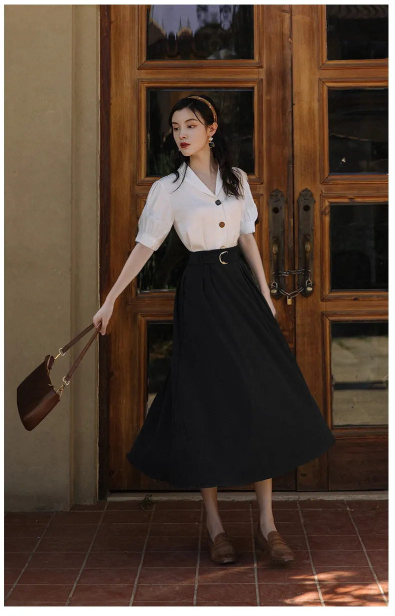 Retro Hepburn Style Blouse Skirt Set