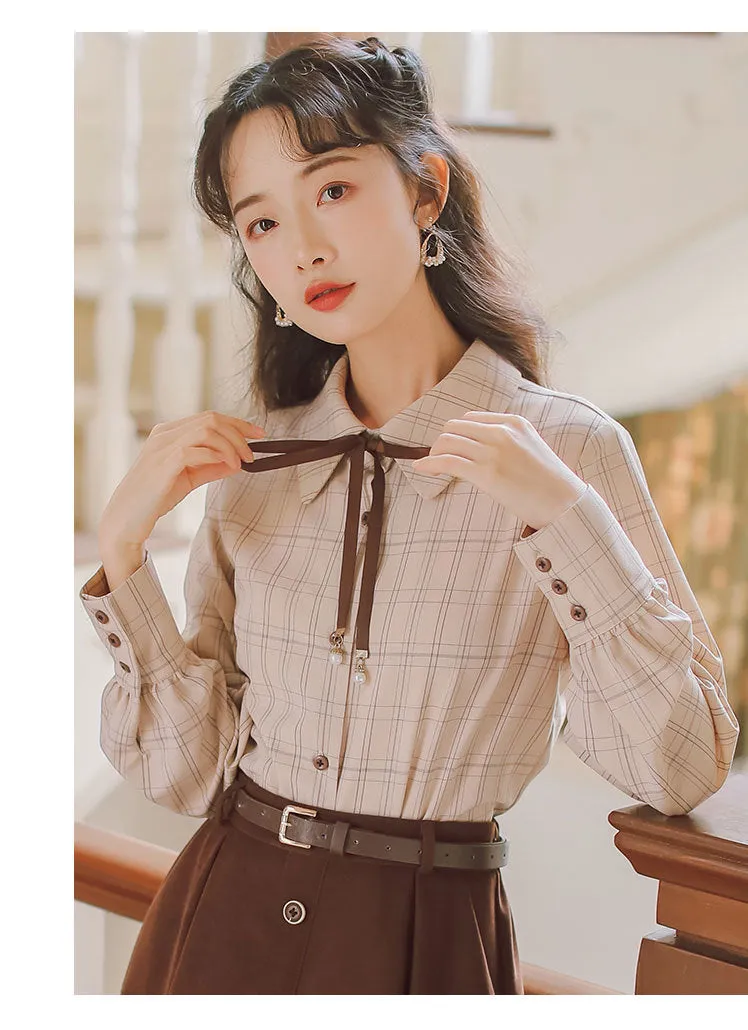 Retro Light Academia Shirt Skirt Set