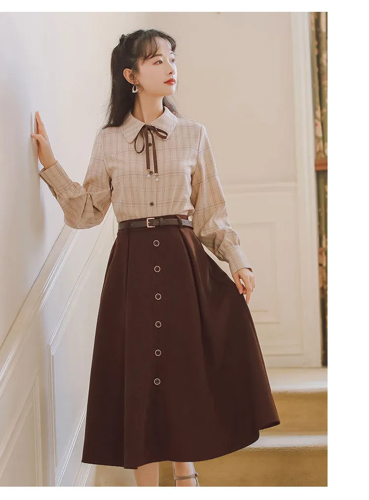 Retro Light Academia Shirt Skirt Set