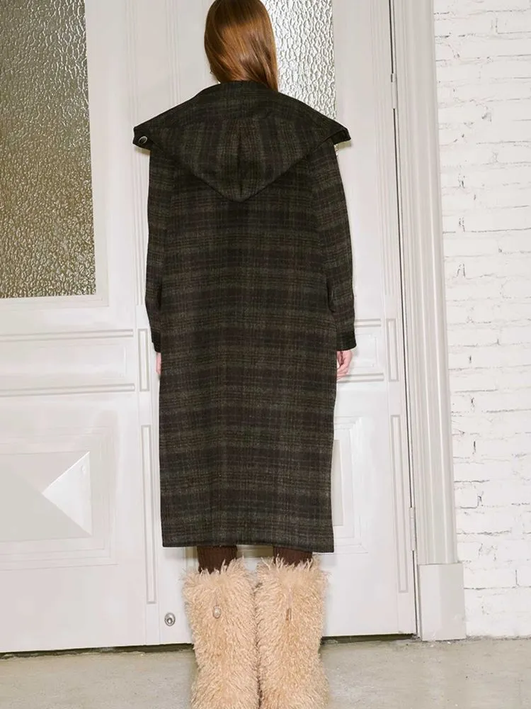 Retro plaid hooded wool coat【s0000010800】