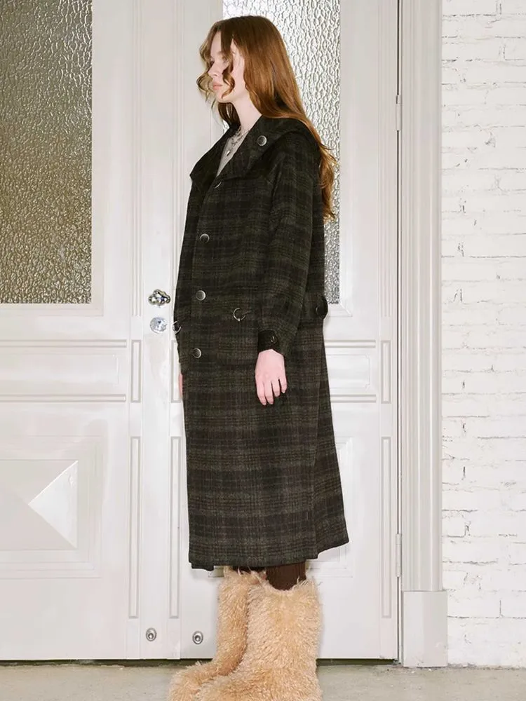 Retro plaid hooded wool coat【s0000010800】