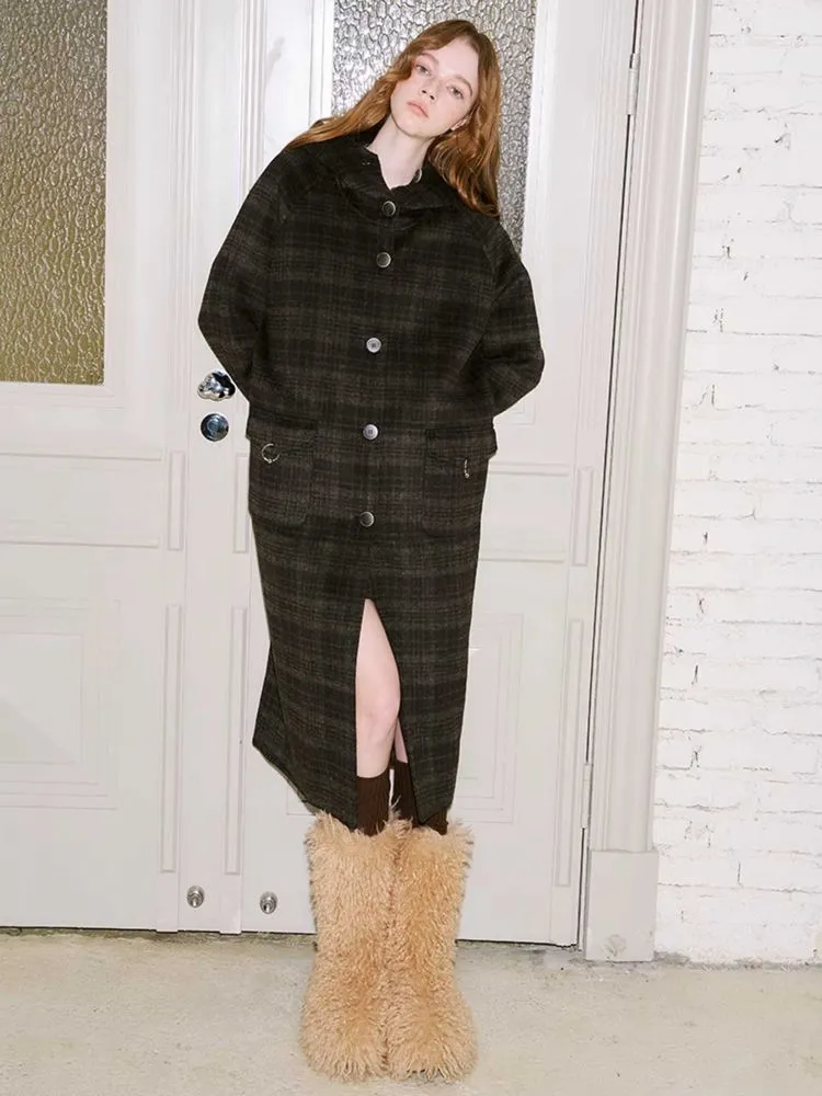 Retro plaid hooded wool coat【s0000010800】