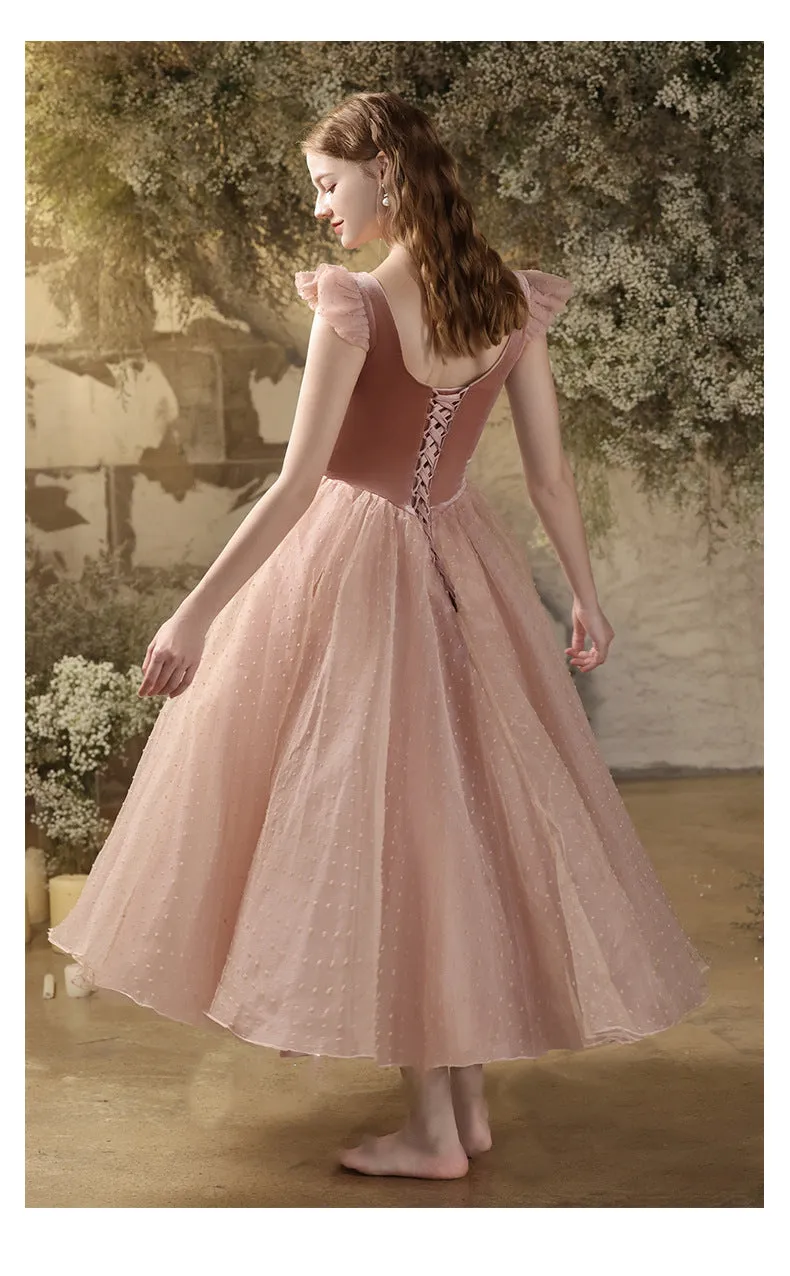 Retro Princess Lace Up Pink Prom Dress