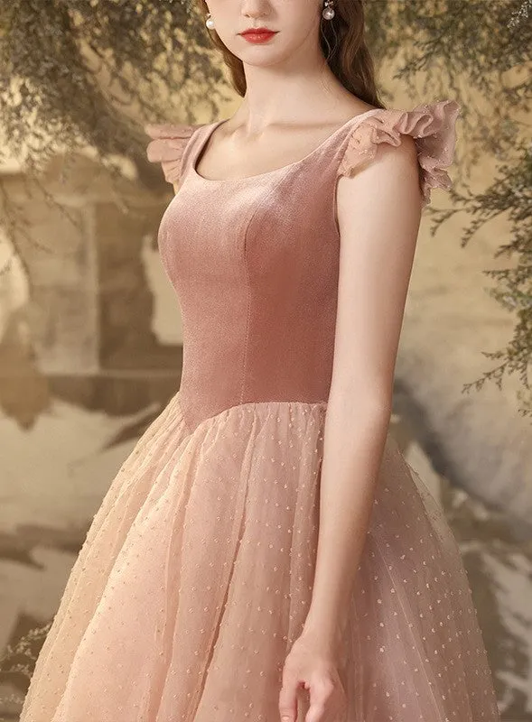 Retro Princess Lace Up Pink Prom Dress