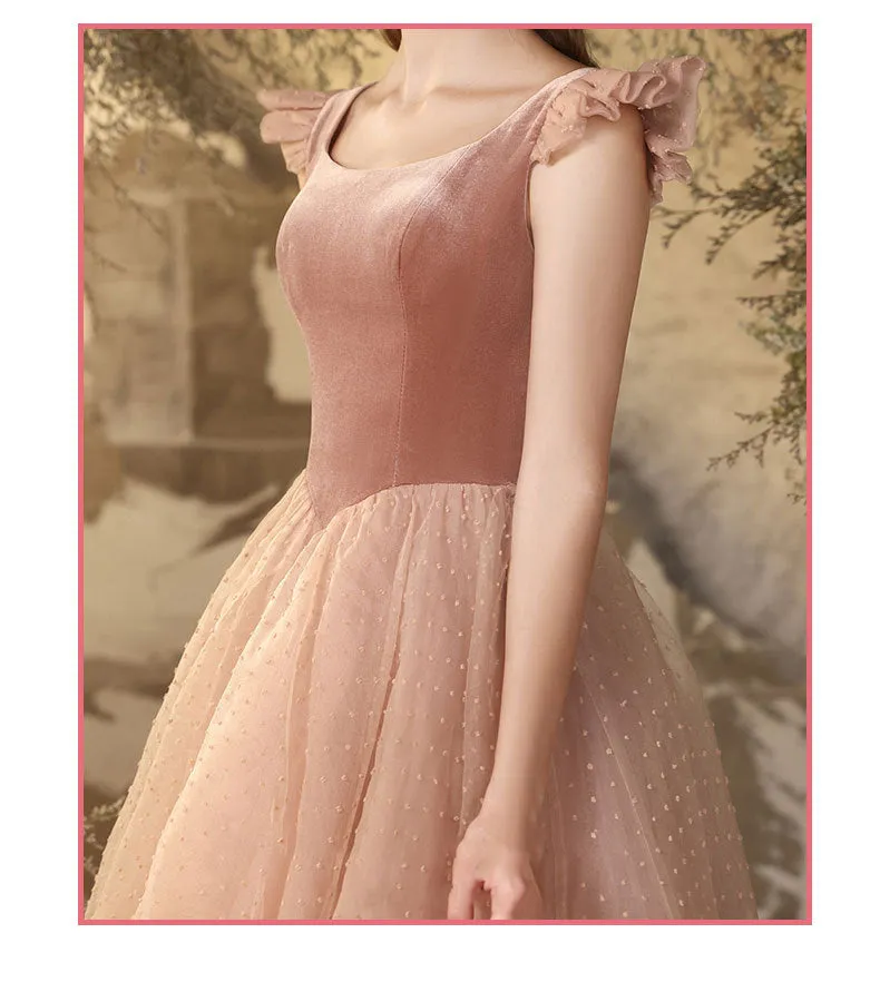 Retro Princess Lace Up Pink Prom Dress