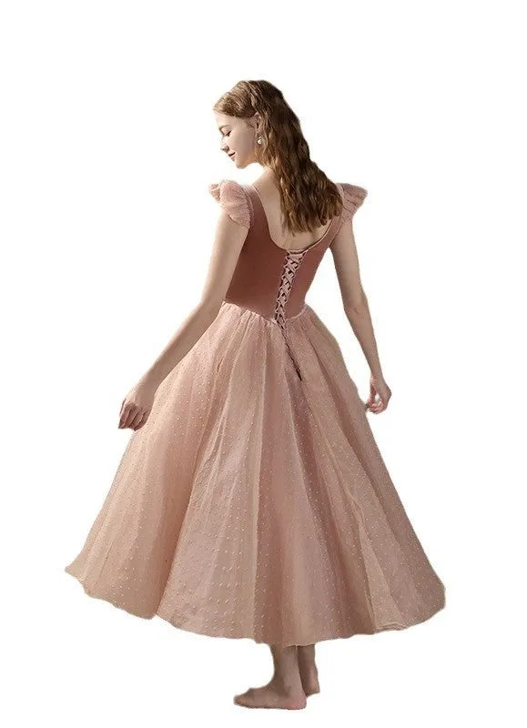 Retro Princess Lace Up Pink Prom Dress