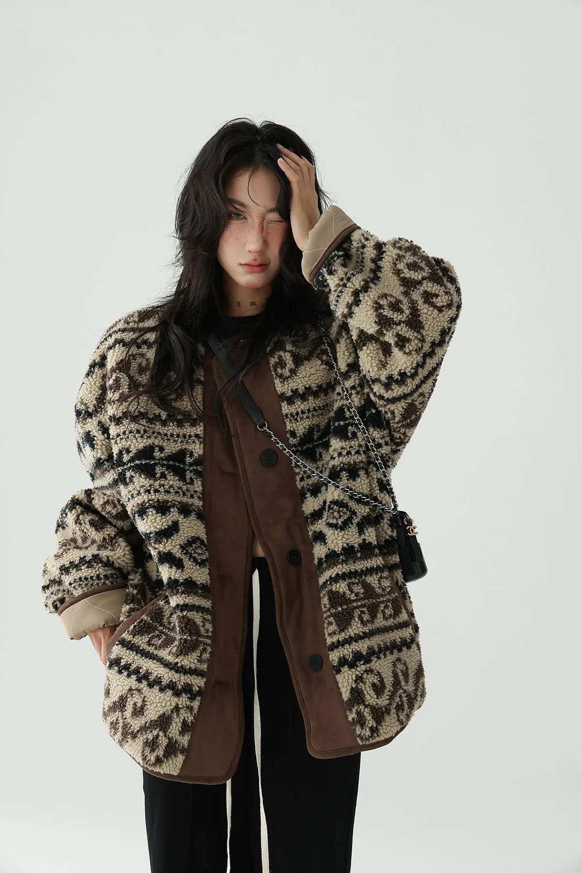 Retro Stitching Lamb Wool Coat