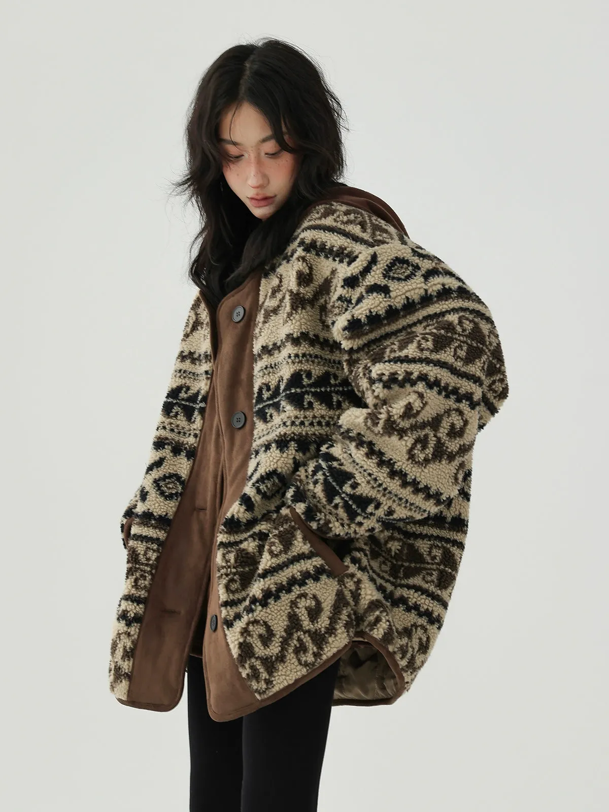 Retro Stitching Lamb Wool Coat