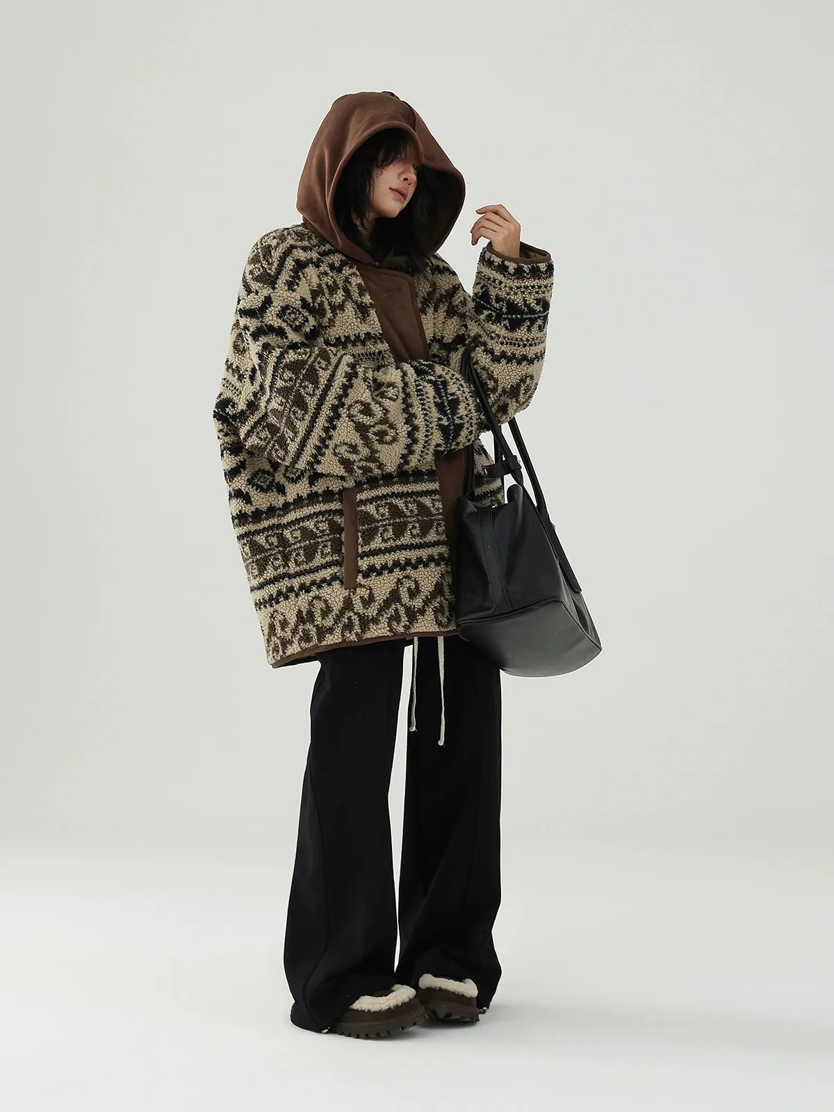 Retro Stitching Lamb Wool Coat