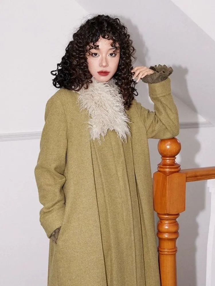 Retro wool pleated long coat【s0000004593】