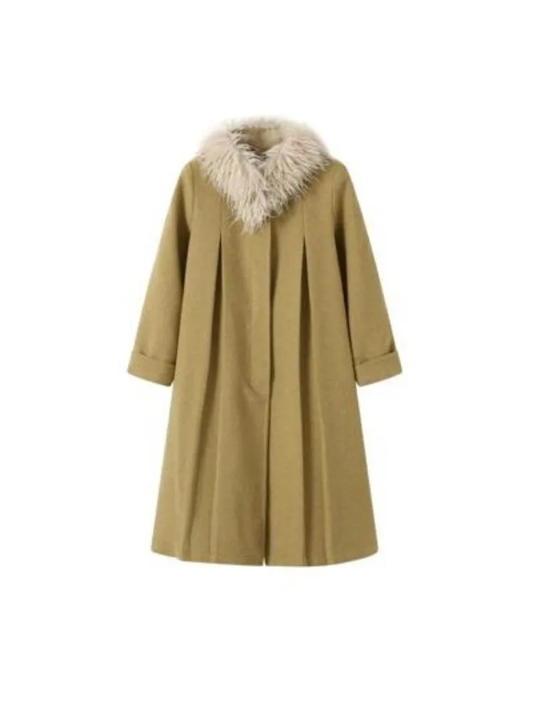 Retro wool pleated long coat【s0000004593】