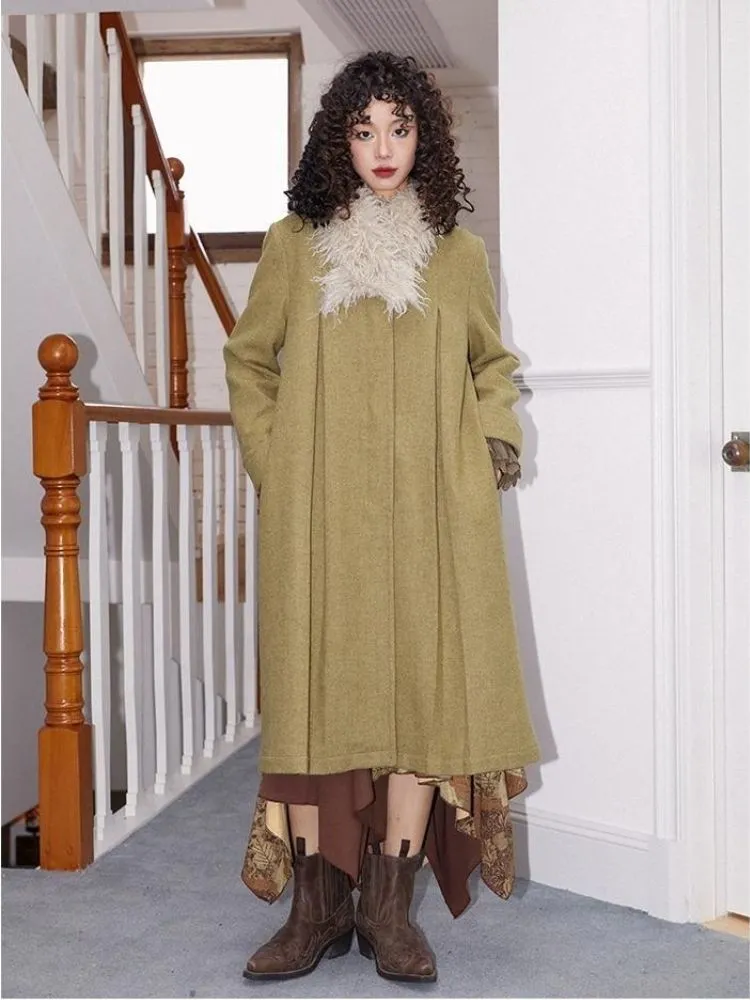 Retro wool pleated long coat【s0000004593】