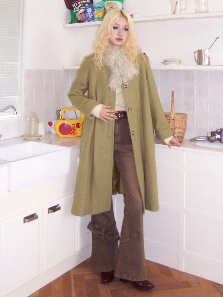 Retro wool pleated long coat【s0000004593】