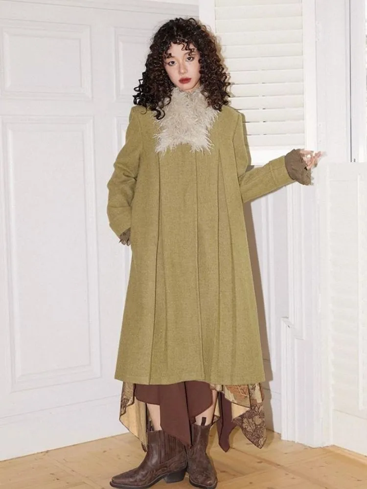 Retro wool pleated long coat【s0000004593】