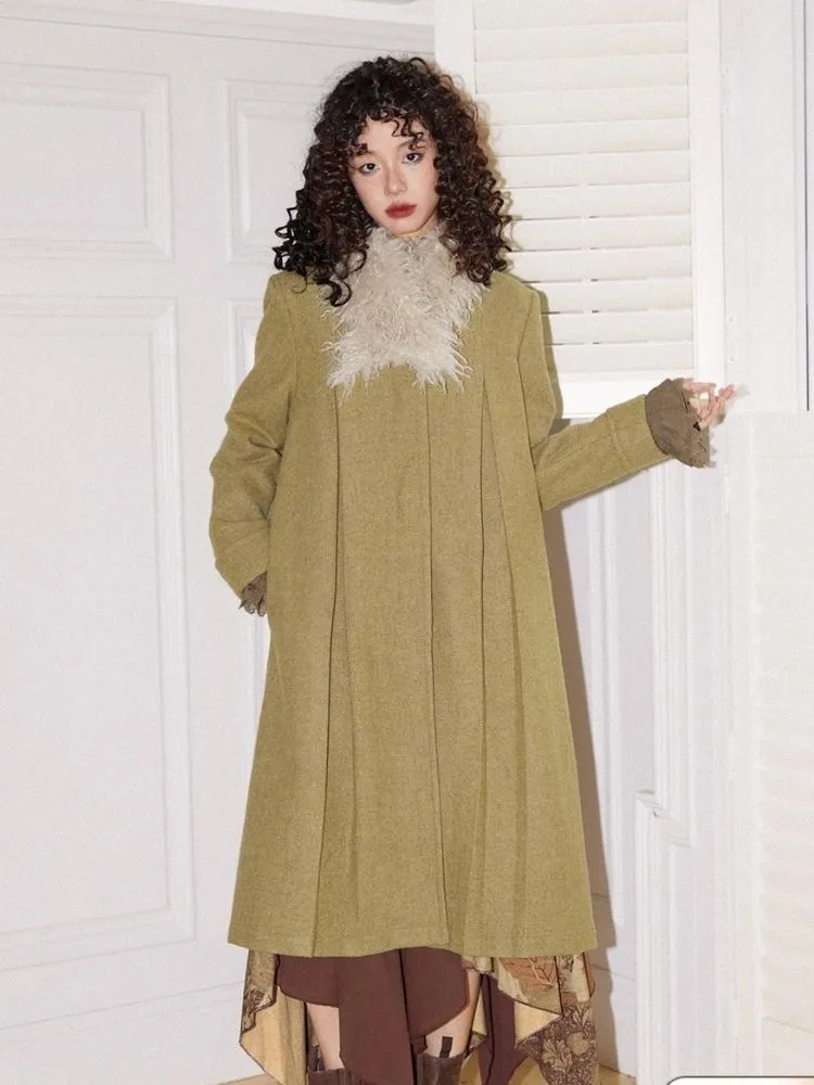 Retro wool pleated long coat【s0000004593】