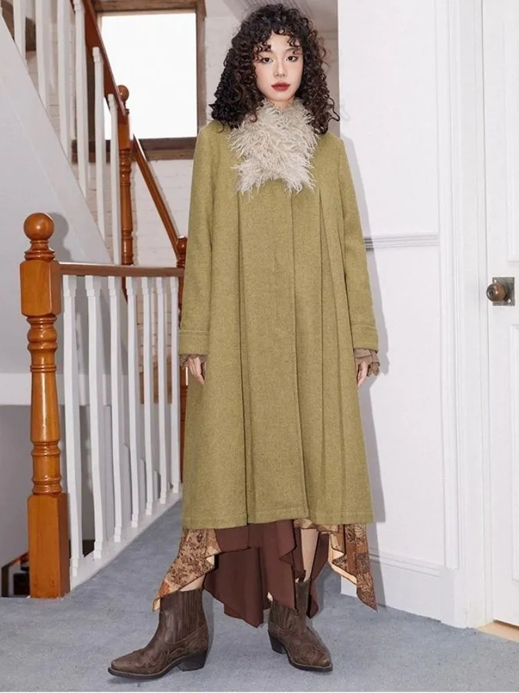 Retro wool pleated long coat【s0000004593】