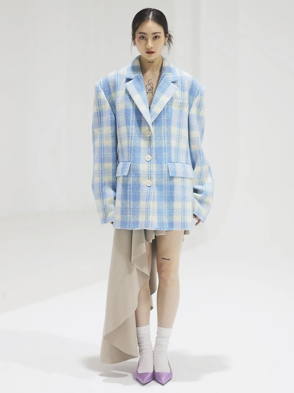 Retro Wool Refreshing Short-Coat - Classic Check Pattern