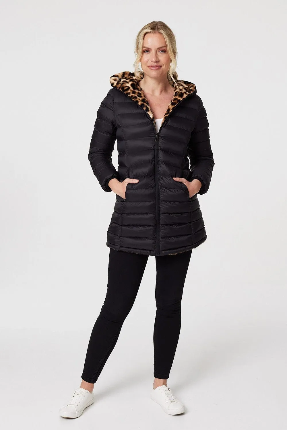 Reversible Leopard Faux Fur Puffer