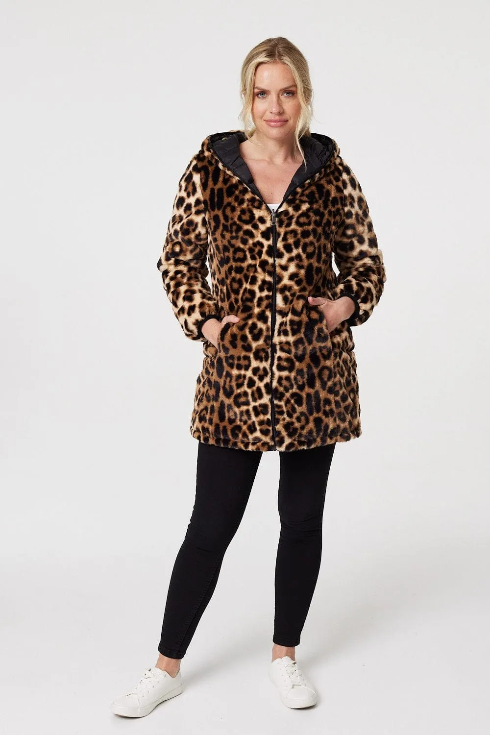 Reversible Leopard Faux Fur Puffer