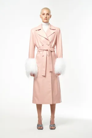 ROSE QUARTZ BABY PINK LEATHER TRENCH COAT