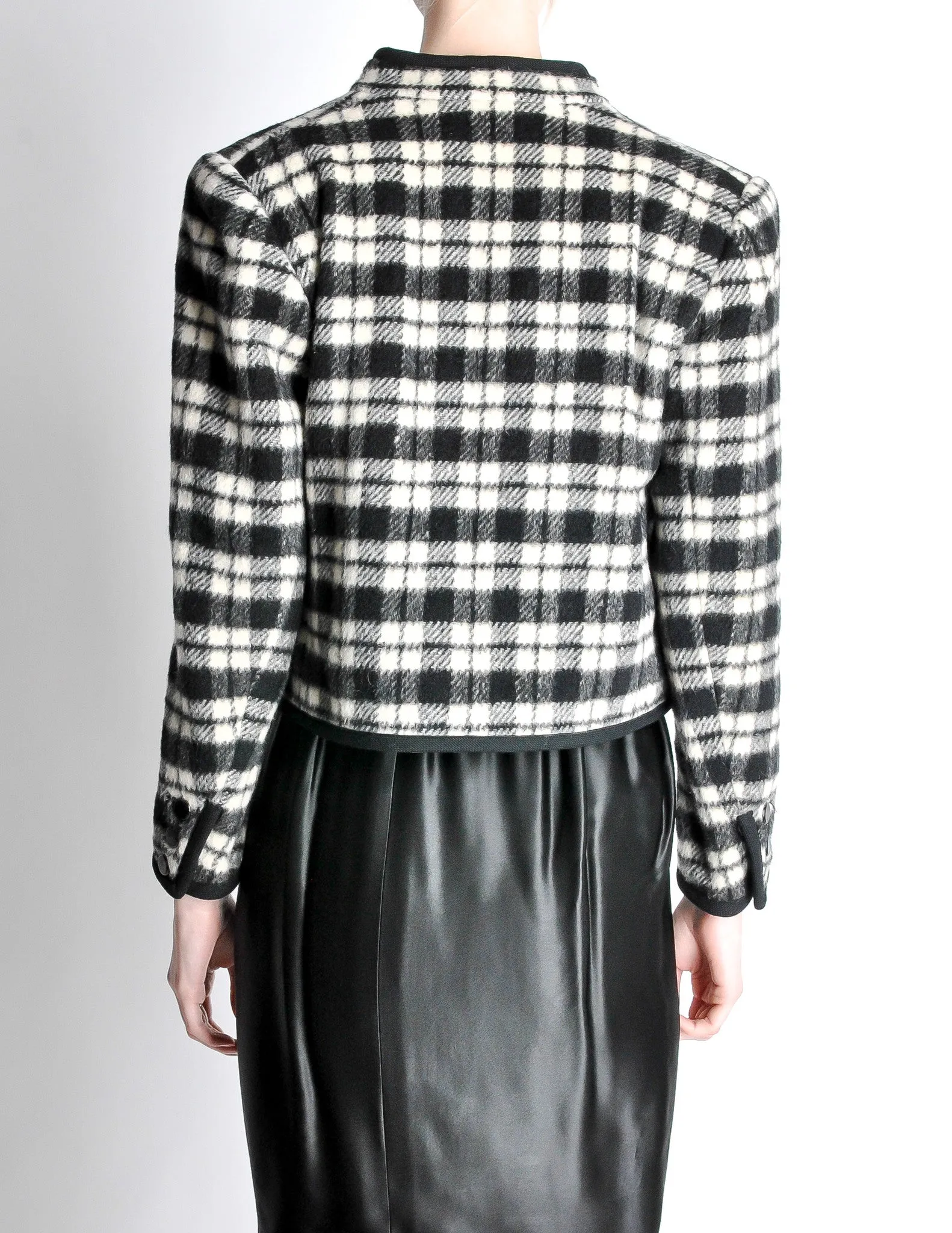 Saint Laurent Rive Gauche Vintage Plaid Wool Bolero Cropped Jacket