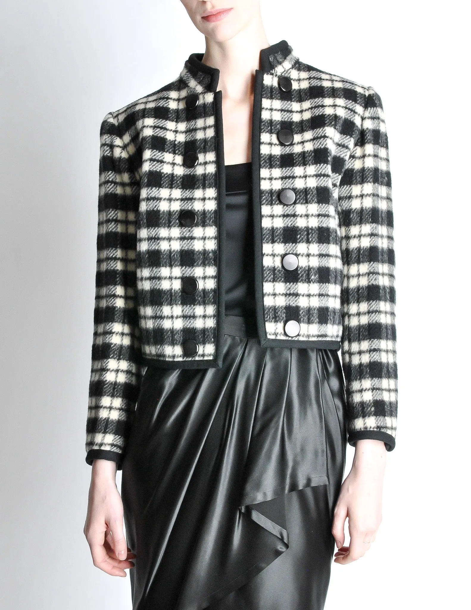 Saint Laurent Rive Gauche Vintage Plaid Wool Bolero Cropped Jacket