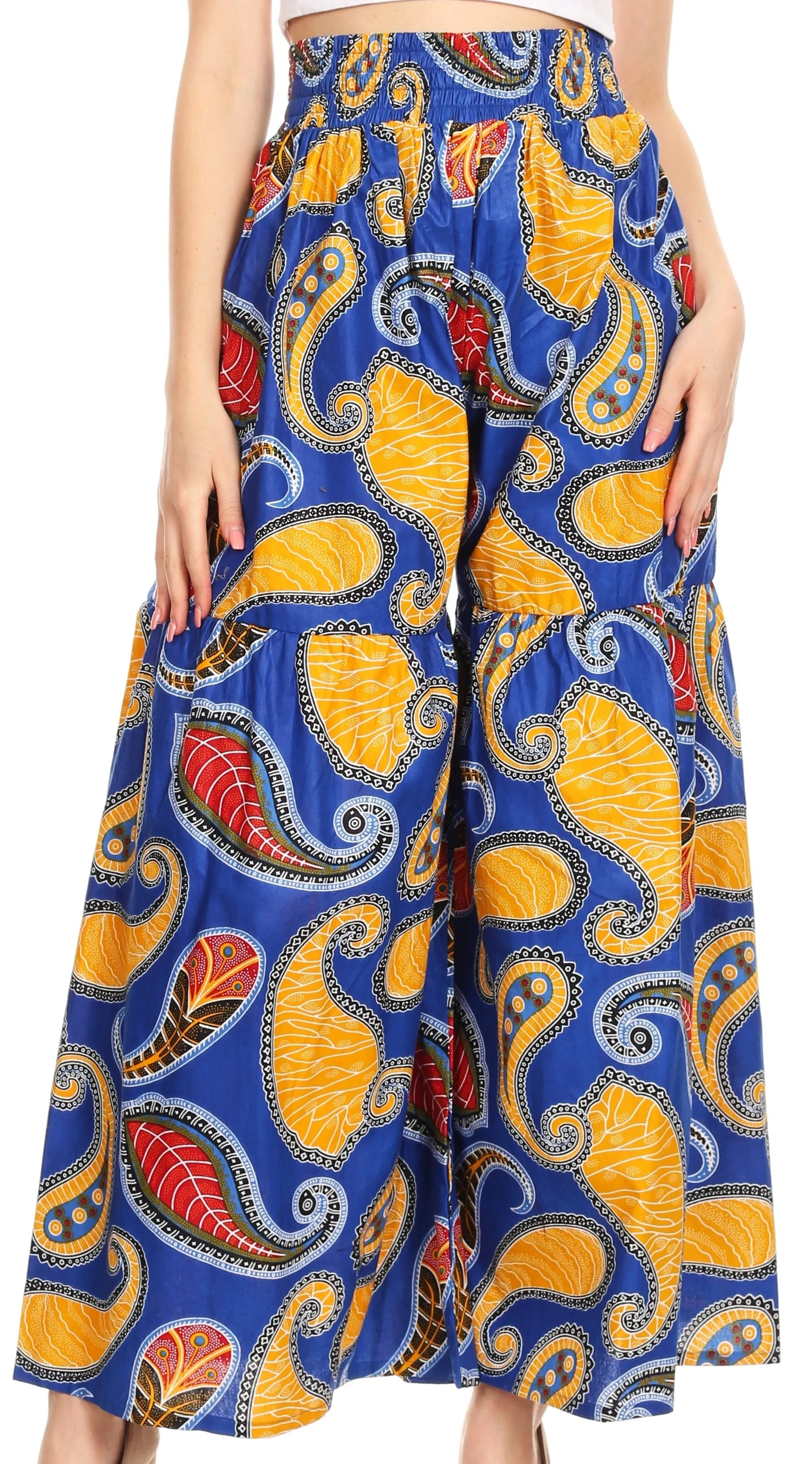 Sakkas Esme Women's African Ankara Flared Wide Leg Palazzo Pants with Pockets