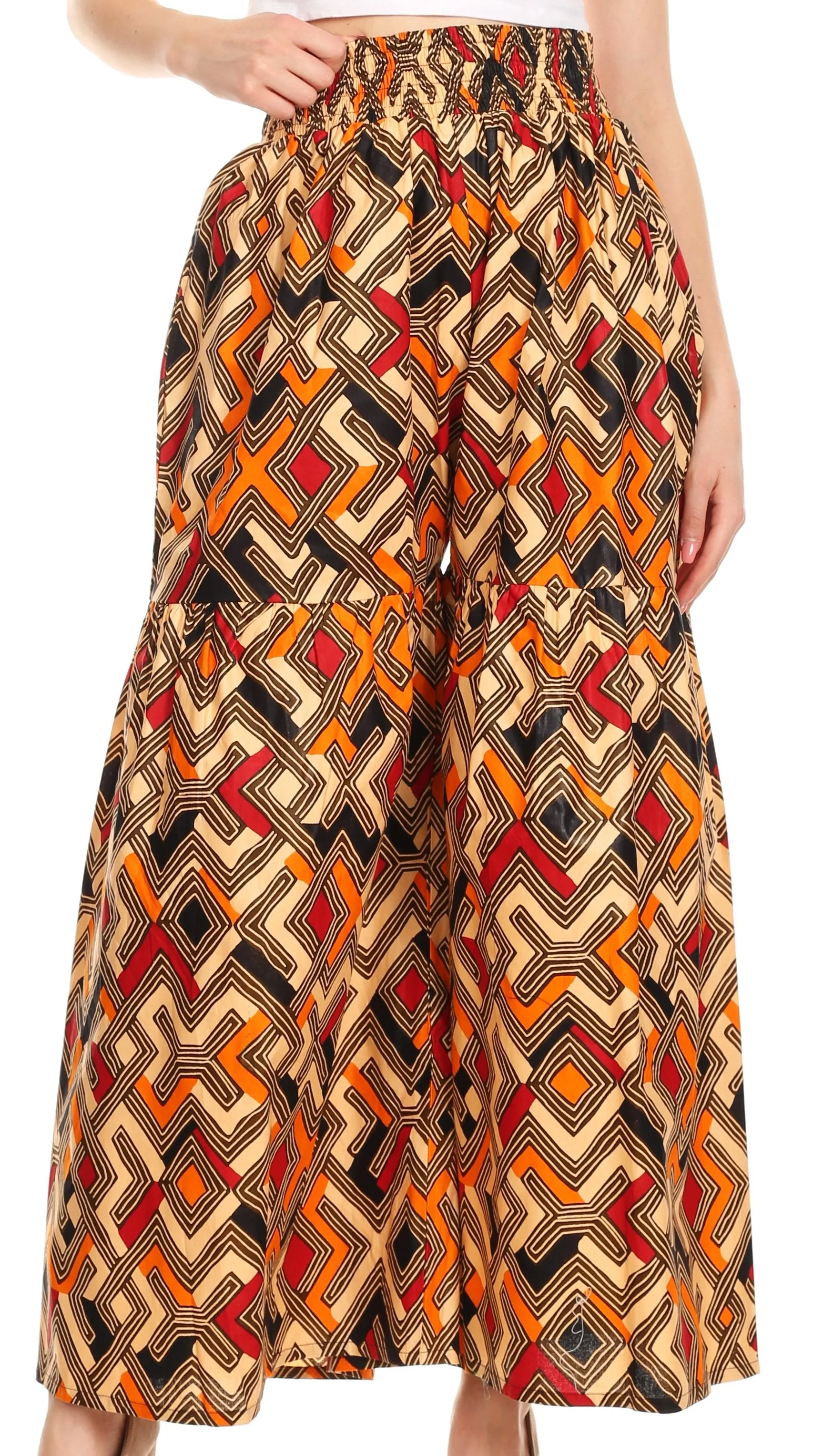 Sakkas Esme Women's African Ankara Flared Wide Leg Palazzo Pants with Pockets