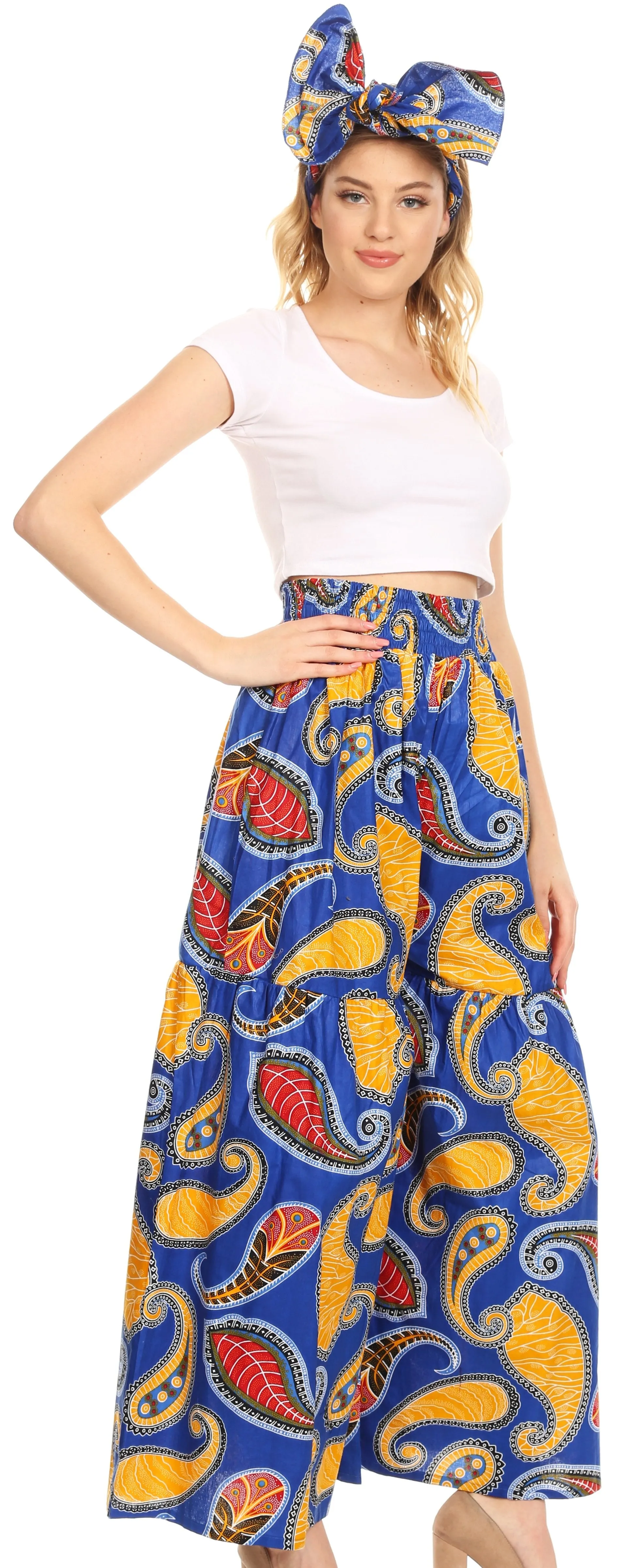 Sakkas Esme Women's African Ankara Flared Wide Leg Palazzo Pants with Pockets