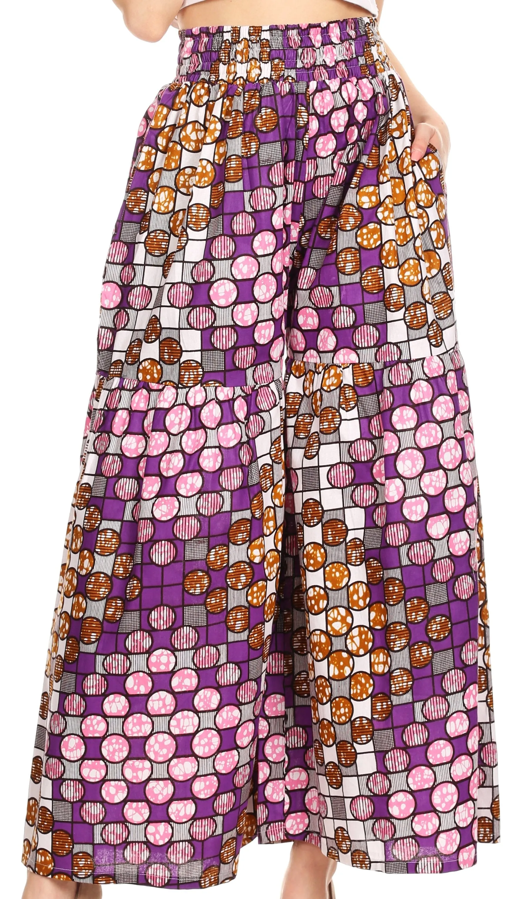 Sakkas Esme Women's African Ankara Flared Wide Leg Palazzo Pants with Pockets