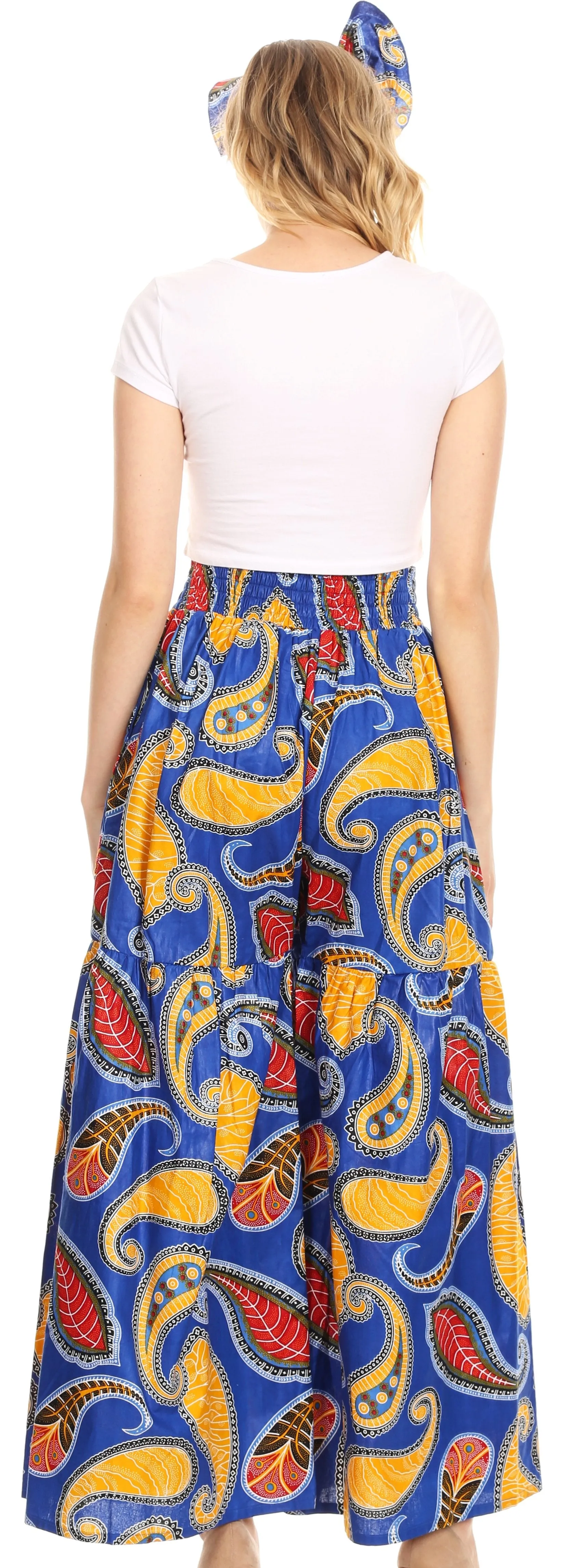 Sakkas Esme Women's African Ankara Flared Wide Leg Palazzo Pants with Pockets