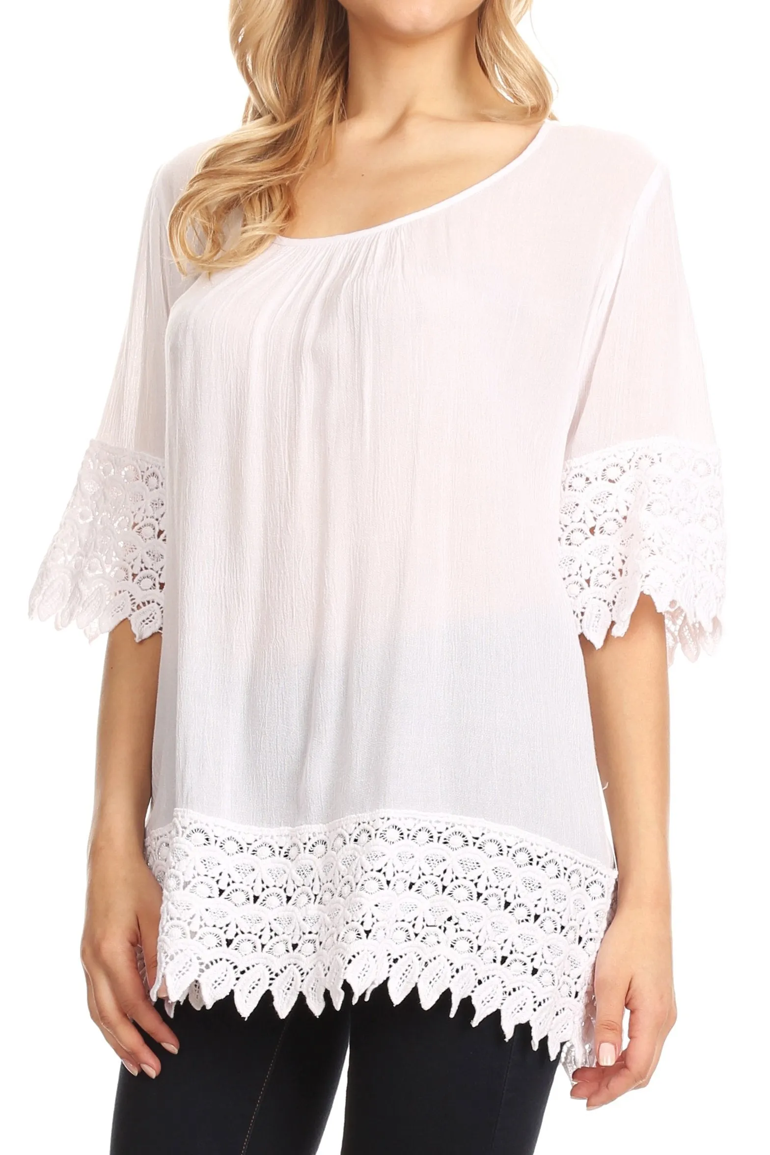 Sakkas Marija Womens Essential Everyday  Lace Top Blouse Light Soft Summer Travel