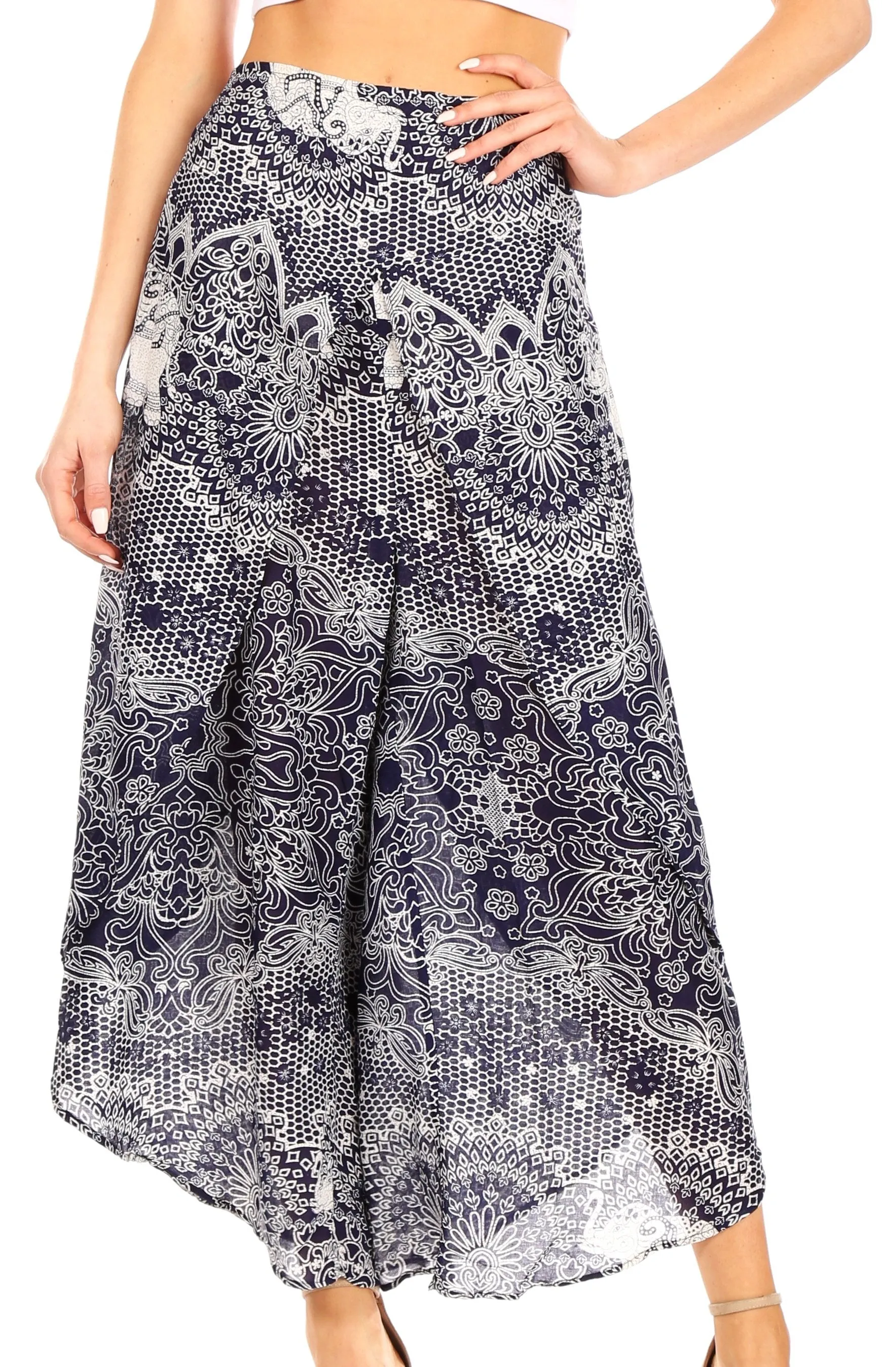 Sakkas Serilda Women's Loose Elephant Batik Boho Wide Leg Pants Elastic Waist