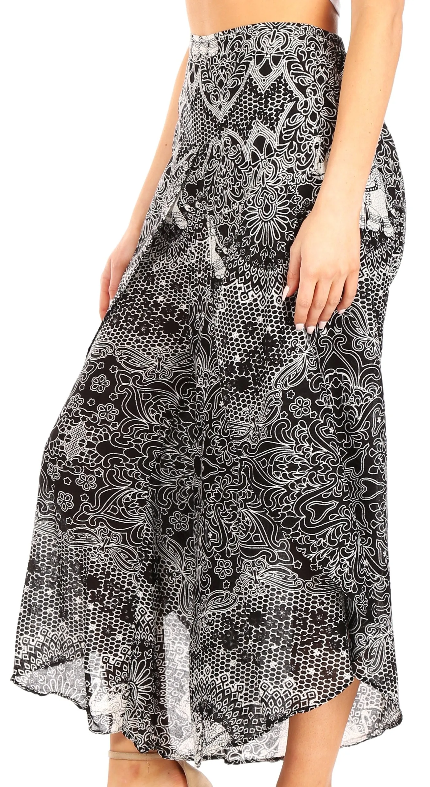 Sakkas Serilda Women's Loose Elephant Batik Boho Wide Leg Pants Elastic Waist