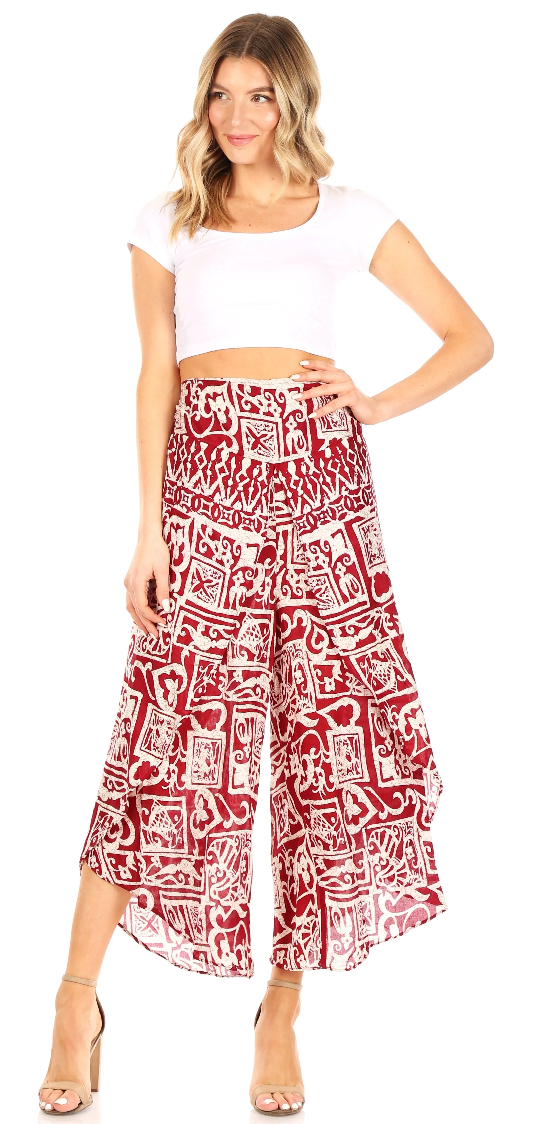 Sakkas Serilda Women's Loose Elephant Batik Boho Wide Leg Pants Elastic Waist