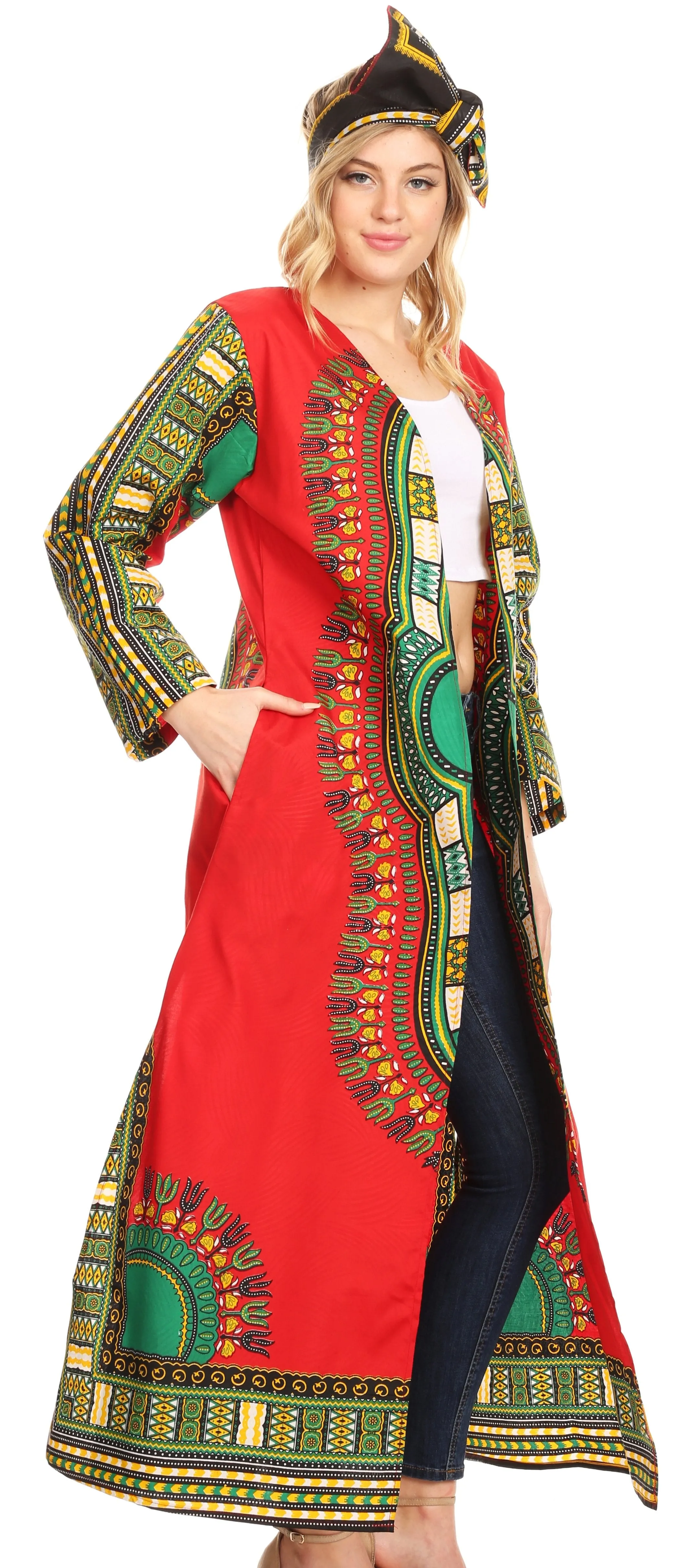 Sakkas Soledad Women's Long Sleeve Open Front Cardigan Dress Coat Dashiki African